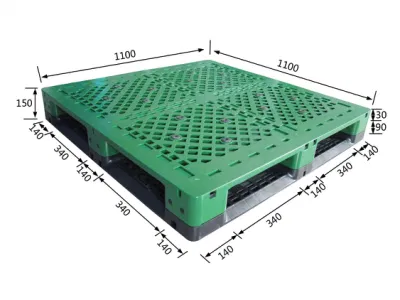 1100*1100*150mm Six Runners Grid Surface Plastic Pallet Heavy Duty Durable Reusable Two Parts Combined Steel Tubes Reinforced